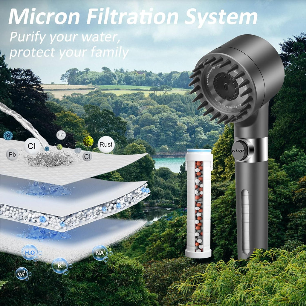 Filtered Shower Head Scalp Massager